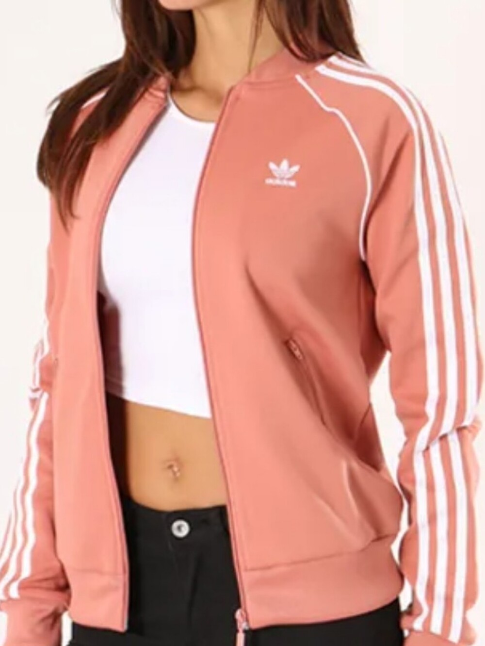 adidas Originals Dusty Rose Varsity Track Jacket with White Stripes